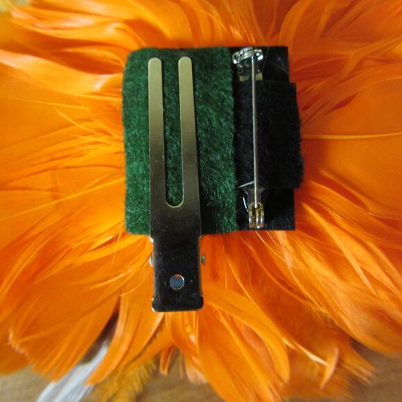 feather flower hair clip or brooch Fascinator hand made by ME! Orange (446A) - Picture 4 of 4